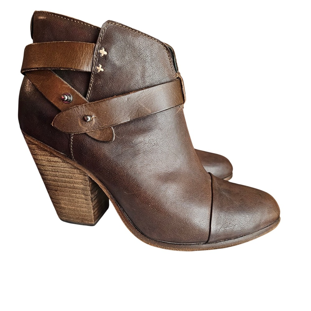 Rag & Bone Harrow‎ Ankle Booties Brown Strap,Block Heel Size 38.5